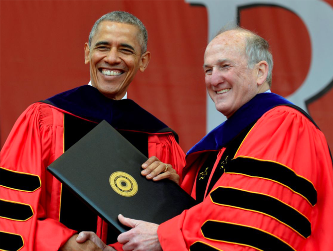 U.S. President Barack Obama accepting an honorary degree from Dr. Barchi